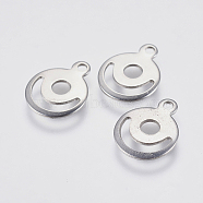 201 Stainless Steel Charms, Flat Round, Stamping Blank Tag, Stainless Steel Color, 12.5x10x1mm, Hole: 1mm(STAS-P225-007P)