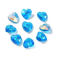 Electroplate Glass Charms, AB Color Plated, Faceted Heart, Dodger Blue, 14x14x7mm, Hole: 1.6mm(GGLA-Z002-02O)