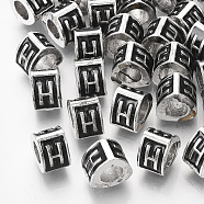 Alloy European Beads, Enamel Style, Large Hole Beads, Triangle with Letter, Platinum, Black, Letter.H, 9.5x9x6.5mm, Hole: 5mm(MPDL-S038-09H)