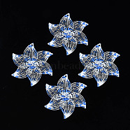 430 Stainless Steel Pendants, Spray Painted, Etched Metal Embellishments, Flower with Flower Pattern, White, 45x41x0.4mm, Hole: 1.5mm(STAS-T061-17-E05)