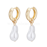 1 Pair ABS Plastic Pearl Dangle Hoop Earrings, Brass Earrings for Women, Golden, 47x16mm(EJEW-FI0002-20)