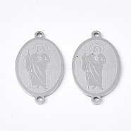 201 Stainless Steel Links connectors, Laser Cut Links, Oval with Jesus, Stainless Steel Color, 21.5x12.5x1mm, Hole: 1.2mm(STAS-T044-158P)