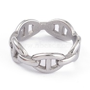 Tarnish Resistant Unisex 304 Stainless Steel Finger Rings, Wide Band Rings, Curb Chain Shape, Stainless Steel Color, Size 7, Inner Diameter: 17.1mm, 7.3mm(RJEW-K233-04B-P)