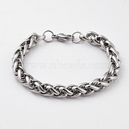 Unisex 304 Stainless Steel Wheat Chain Bracelets, with Lobster Claw Clasps, Stainless Steel Color, 7-1/4 inch(18.5cm)(BJEW-JB04778)