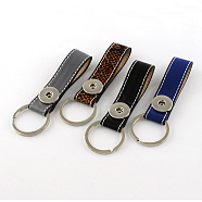 PU Leather Keychain, with Brass Snaps and Iron Key Rings, Platinum, Mixed Color, 110x20mm(KEYC-R023-M)