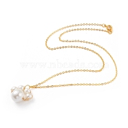 Pendant Necklaces, with Glass Pearl Round Beads, Golden Plated Brass Cable Chain and Spring Ring Clasps, Dog Paw Prints, White, 18.43 inch(46.8cm)(NJEW-JN02598-01)
