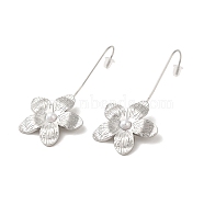 304 Stainlee Steel with Plastic Pearl Dangle Earring, Flower, Stainless Steel Color, 45x25mm(EJEW-Z045-06P)