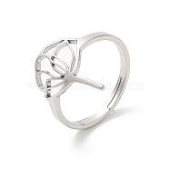 304 Stainless Steel Hollow Lotus Adjustable Ring, Stainless Steel Color, US Size 6(16.5mm)(RJEW-L107-021P)