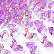 Transparent Spray Painted Glass Beads, with Gold Foil, Butterfly, Medium Orchid, 8x15x4.5mm, Hole: 1mm(GLAA-S190-018K-01)