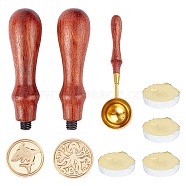CRASPIRE DIY Letter Seal Kits, with Brass Wax Seal Stamp and Wood Handle Sets, Candle and Sealing Stamp Wax Spoons, Golden, Stamp: 90mm, 2pcs/set(DIY-CP0003-12)