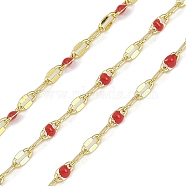 Rack Plating Brass Dapped Chains, with Enamel, with Spool, Soldered Lead Free & Cadmium Free, Real 18K Gold Plated, FireBrick, 4x2x1mm(AJEW-Q153-02G-05)