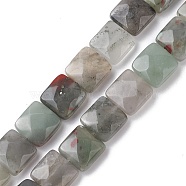 Natural African Bloodstone Beads Strands, Faceted Square, 10x10x5mm, Hole: 1.2mm, about 20pcs/strand, 7.95''(20.2cm)(G-K359-B16-01)