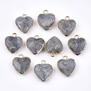 Electroplate Natural Labradorite Pendants, with Cadmium Free & Nickel Free & Lead Free Iron Findings, Faceted, Heart, Golden, 16~17x14~15x6~7mm, Hole: 1.8mm(G-T112-03A)