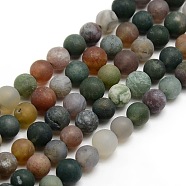 Natural Frosted Indian Agate Round Bead Strands, 6mm, Hole: 1mm, about 59pcs/strand, 14.9 inch~15.6 inch(G-M063-6mm-01)