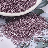 MIYUKI Delica Beads, Cylinder, Japanese Seed Beads, 11/0, (DB1791) White Lined Smoky Amethyst AB, 1.3x1.6mm, Hole: 0.8mm, about 10000pcs/bag, 50g/bag(SEED-X0054-DB1791)