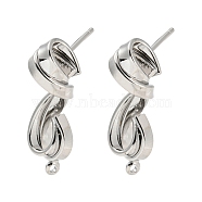 Brass Stud Earrings Findings, with Loops, Twist, Platinum, 28x10mm, Hole: 1.4mm, Pin: 10x0.8mm(KK-K351-24P)