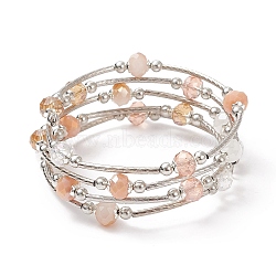 Glass Beads Five Loops Wrap Bracelets, Brass Bead Bracelet for Women, Light Salmon, Inner Diameter: 2 inch(5cm)(BJEW-JB09056-05)