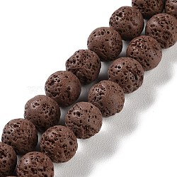 Synthetic Lava Rock Dyed Beads Strands, Round, Coconut Brown, 10mm, Hole: 1mm, about 41pcs/strand, 15.20''(38.6cm)(G-H311-08C-02)