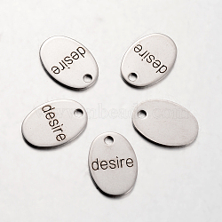 Spray Painted Stainless Steel Pendants, Oval with Words Desire, Stainless Steel Color, 17x12x1mm, Hole: 2mm(STAS-I048-G05)