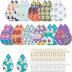 SUPERFINDINGS DIY 11Pairs Flower Pattern PU Leather Earring Making Kits, Including 11 Styles Big Pendants, Brass Earring Hooks & Jump Rings, Mixed Color, 54x20x2mm, Hole: 1.2mm(DIY-FH0002-40)