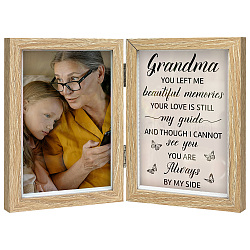 Word Memorial Grandma Wood Picture Frames Box, 2 Vertical Openings, with Signal Sided Rectangle Paper Folding Photo Frame Card, Word, 152x102mm, 1pc(AJEW-FG0004-02D)