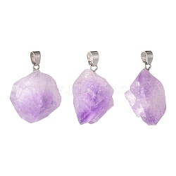 3Pcs Natural Amethyst Pendants, with Platinum Brass Snap on Bails, Nuggets, 20~26x12~20x10~16mm, Hole: 4x4mm(G-FS0001-01)
