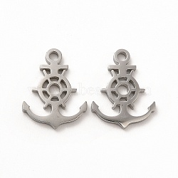 Non-Tarnish 304 Stainless Steel Pendants, Anchor & Helm Charms, Stainless Steel Color, 17x13x1.4mm, Hole: 1.8mm(STAS-M089-30P)