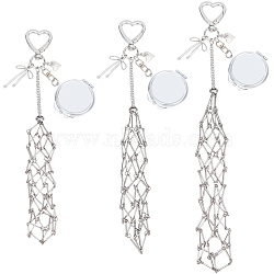 3Pcs 3 Styles 201 Stainless Steel String Bag & Iron with Glass Mirror & Alloy Bowknot Pendant Keychains, with Heart Alloy Swivel Clasps, Platinum, 220~255mm, 1pc/style(HJEW-SC0003-30)