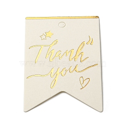 100Pcs Hot Stamping Thank You Paper Gift Tags, for Wedding, Baby Shower, Party Favors, Old Lace, 6.4x4.45x0.05cm, Hole: 4mm(CDIS-A007-01A)