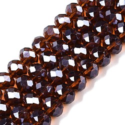 Electroplate Glass Beads Strands, Pearl Luster Plated, Faceted, Rondelle, Sienna, 8x6mm, Hole: 1mm, about 64~65pcs/strand, 40~41cm(EGLA-A044-T8mm-A02)