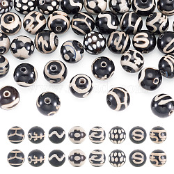48Pcs 8 Styles Tibetan Style dZi Beads, Natural Agate Beads, Round, Black, Dyed & Heated, Mixed Patterns, 8mm, Hole: 1mm, 6pcs/style(G-TA0003-33)