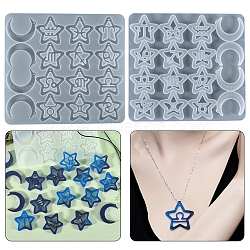 Twelve Constellations Moon & Star Pendants Silicone Molds, Resin Casting Molds, for UV Resin, Epoxy Resin Jewelry Making, White, 190x174x7mm, Hole: 1.5mm, Inner Diameter: 11~44x39~45mm(DIY-G073-03)