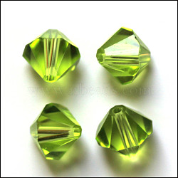 Imitation Austrian Crystal Beads, Grade AAA, K9 Glass, Faceted, Bicone, Yellow Green, 4.55x5mm, Hole: 0.7~0.9mm(SWAR-F022-5x5mm-252)