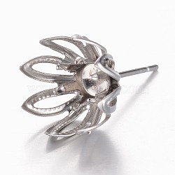 Non-Tarnish 201 Stainless Steel Stud Earring Settings, with 304 Stainless Steel Pins, Flower, Stainless Steel Color, Tray: 4mm, 11x1mm, Pin: 0.7mm(STAS-G073-64P)