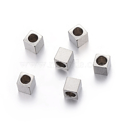 201 Stainless Steel Beads, Square, Stainless Steel Color, 3x3x3mm, Hole: 1.8mm(STAS-P223-11P)