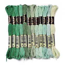 12 Skeins 12 Colors 6-Ply Polyester Embroidery Floss, Cross Stitch Threads, Gradient Color, Green, 0.5mm, about 8.75 Yards(8m)/Skein, 12 skeins/set(OCOR-M009-01B-06)