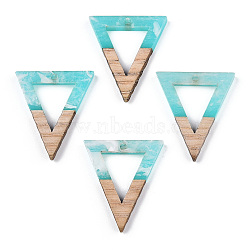 Transparent Resin & White Wood Pendants, Two Tone, Hollow Triangle Charms, Cyan, 27.5x24x3.5mm, Hole: 1.8mm(RESI-TAC0017-35)