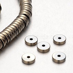 Electroplate Non-magnetic Synthetic Hematite Beads Strands, Heishi Beads, Disc/Flat Round, Antique Bronze Plated, 8x2mm, Hole: 1mm, about 194pcs/strand, 15.7 inch(X-G-F300-17C-06)