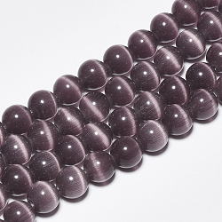 Cat Eye Beads Strands, Round, Purple, 10mm, Hole: 1.5mm, about 40pcs/strand, 15.5 inch(CE-M011-10mm-16)
