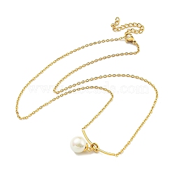 Plastic Imitation Pearl Round Pendant Necklaces, Ion Plating(IP) 304 Stainless Steel Cable Chain Necklaces, Golden, 18.11 inch(46cm)(NJEW-Z041-05G)