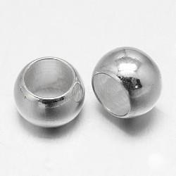 Rondelle Brass Beads, Barrel Plating, Silver Color Plated, 6x4mm, Hole: 4mm(KK-L109A-01S)