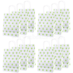 Kraft Paper Star Printed Bags with Handles, Food Storage Tote Bags, Rectangle, Green Yellow, 30x16x0.2cm(ABAG-WH20013-08A)