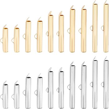 60Pcs 10 Style 304 Stainless Steel Slide On End Clasp Tubes, Slider End Caps, Golden & Stainless Steel Color, 20~40x5.5~6x4~6mm, Hole: 3~3.5x1~1.5mm, Inner Diameter: 3~3.5mm, 6pcs/style