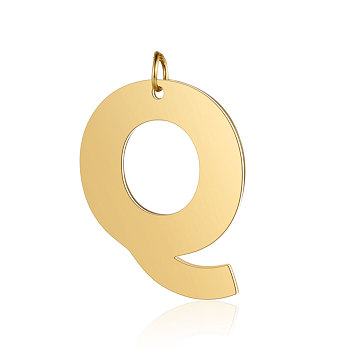 201 Stainless Steel Pendants, Letter, Golden, Letter.Q, 38x30x1.5mm, Hole: 4.5mm