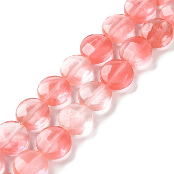 Cherry Quartz Glass Beads Strands, Faceted, Flat Round, 10~10.5x4.5~5.5mm, Hole: 1.2mm, about 20pcs/strand, 7.80 inch(19.8cm)
