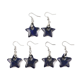 Natutal Dyed Lapis Lazuli Dangle Earrings, with Rack Plating Brass Earring Hooks, Lead Free & Cadmium Free, Star, 44x22.5mm