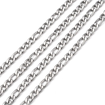 304 Stainless Steel Figaro Chains, Unwelded, Stainless Steel Color, 7mm
