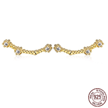 Cubic Zirconia Constellation Stud Earrings, Golden 925 Sterling Silver Earrings, Pisces, 11.5x4mm