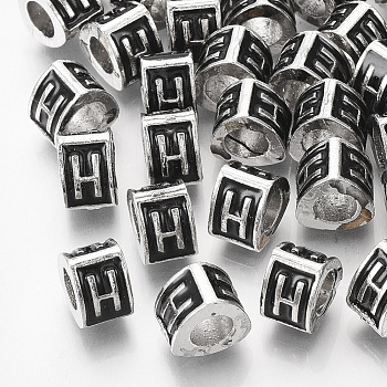 Alloy European Beads, Enamel Style, Large Hole Beads, Triangle with Letter, Platinum, Black, Letter.H, 9.5x9x6.5mm, Hole: 5mm