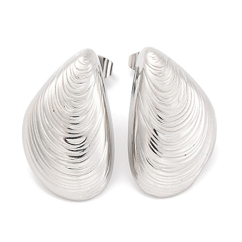 Non-Tarnish Shell Shapes 304 Stainless Steel Stud Earrings, Stainless Steel Color, 25x16mm